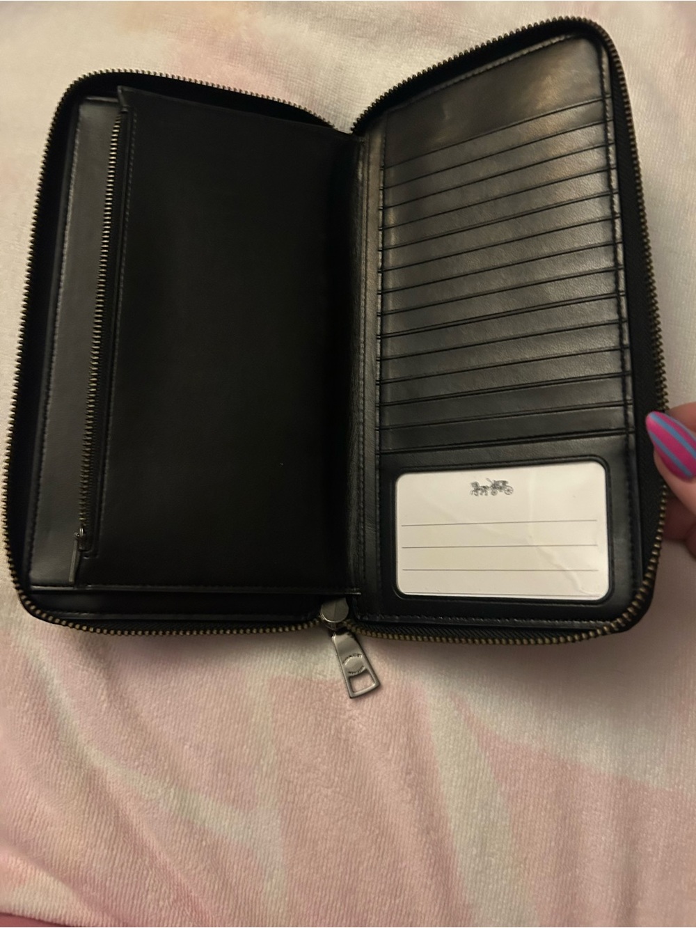 Men's Black Zip-Around Leather Card Wallet